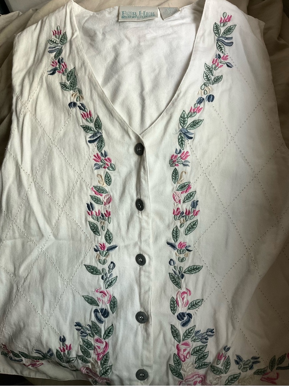 White Embroidered Floral Button Front Vest Coquette Whimsical Cottagecore Y2K